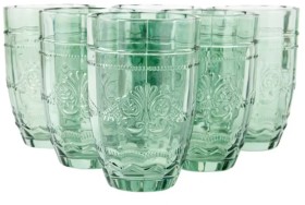 6+Green+Ornate+Highball+Glasses