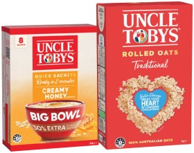 Uncle+Tobys+Rolled+Oats+1kg+or+Quick+Sachets+Big+Bowl+8+Pack+Selected+Varieties