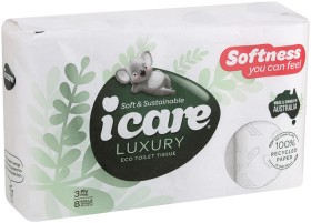 Icare+Luxury+100%25+Recycled+Paper+Toilet+Tissue+3+Ply+8+Pack