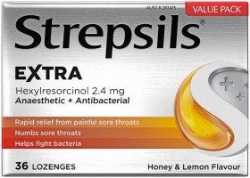 Strepsils-Extra-Anaesthetic-Antibacterial-Honey-Lemon-Flavour-36-Lozenges on sale