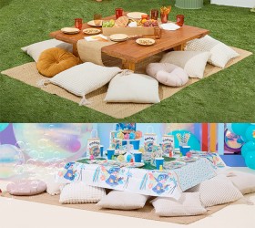 NEW-Picnic-Party-Pak1-Wooden-Table-Cushions-and-Rug-HIRE on sale