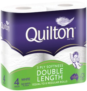 Quilton+Double+Length+3+Ply+White+Toilet+Tissue+4+Pack