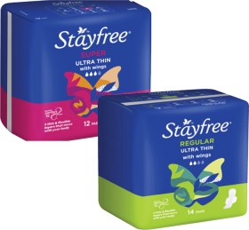 Stayfree+Pads+with+Wings+Regular+14+Pack+or+Super+12+Pack