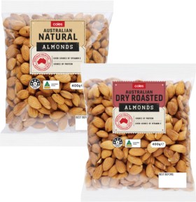 Coles+Dry+Roasted%2C+Natural+or+Smoked+Almonds+400g+Pack