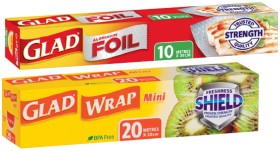 Glad+Mini+Cling+Wrap+20mx20cm+or+Aluminium+Foil+10mx30cm