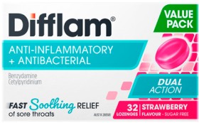 Difflam+Anti-Inflammatory+%2B+Antibacterial+Strawberry+Flavour+Value+Pack+32+Lozenges