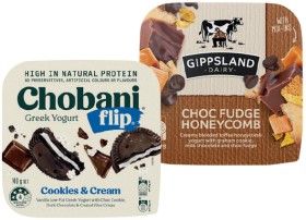 Chobani+Flip+Greek+Yogurt+or+Gippsland+Dairy+Yogurt+Mix-Ins+140g+Selected+Varieties