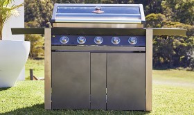 BeefEater+1600+Series+Dark+Stainless+Steel+5+Burner+BBQ+%26amp%3B+Trolley