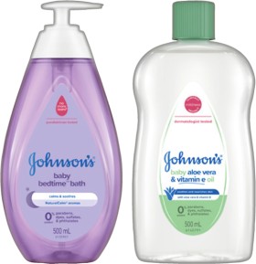 Johnson%26rsquo%3Bs+Baby+Bath%2C+Aloe+Vera+%26amp%3B+Vitamin+E+Oil+or+Shampoo+500mL+Selected+Varieties
