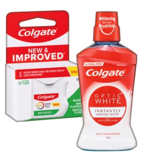 Colgate+Optic+White+Mouthwash+500mL%2C+Total+Mint+Waxed+Dental+Floss+100m+or+360%26deg%3B+Toothbrush+2+Pack+Selected+Varieties