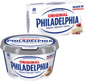 Philadelphia+Cream+Cheese+Spreadable+Tub+or+Block+250g+Selected+Varieties