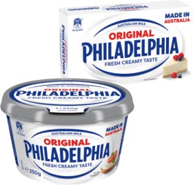 Philadelphia+Cream+Cheese+Spreadable+Tub+or+Block+250g+Selected+Varieties