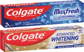 Colgate-Advanced-Whitening-Tartar-or-Max-Fresh-Toothpaste-200g on sale
