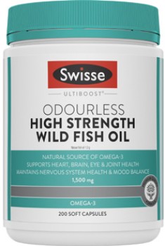 Swisse+Ultiboost+Odourless+High+Strength+Wild+Fish+Oil+Capsules+200+Pack