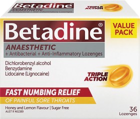 Betadine+Anaesthetic+Honey+%26amp%3B+Lemon+Lozenges+36+Pack%2A