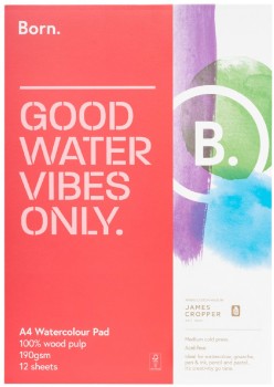 Born-A4-Watercolour-Pad-190gsm-12-Sheets on sale