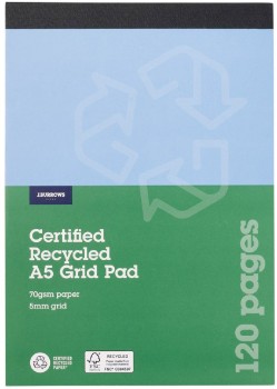 J.Burrows+A5+Recycled+Grid+Notepad+5mm+120+Page