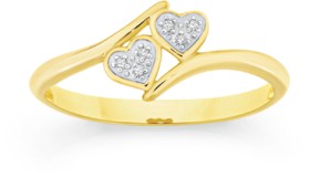 9ct+Gold+Diamond+Double+Heart+Ring