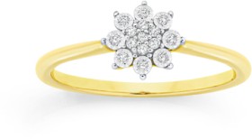 9ct+Two+Tone+Gold+Diamond+Flower+Cluster+Ring