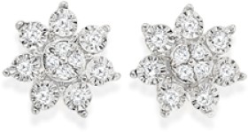 9ct+Two+Tone+Gold+Diamond+Flower+Cluster+Stud+Earrings