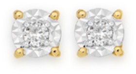 9ct+Gold+Diamond+4+Claw+Stud+Earrings