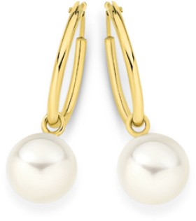 9ct+Gold+Freshwater+Pearl+6mm+Drop+Earrings