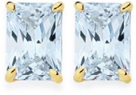 9ct+Gold+Blue+Topaz+Emerald+Cut+Claw+Set+Stud+Earrings