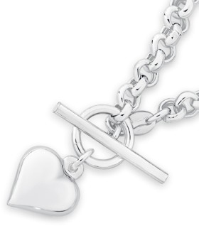 Italian+Sterling+Silver+Puff+Heart+Fob+19cm+Belcher+Bracelet