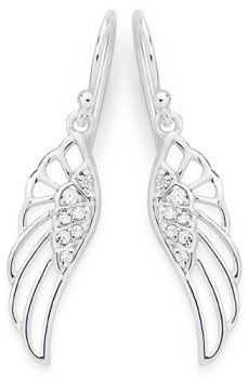 Sterling+Silver+Cubic+Zirconia+Angel+Wings+Drop+Earrings