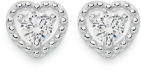 Sterling+Silver+Cubic+Zirconia+Heart+Studs