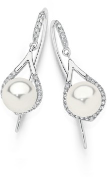 Sterling+Silver+Man-Made+Pearl+%26amp%3B+Cubic+Zirconia+Drop+Hook+Earrings