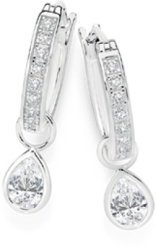 Sterling+Silver+Cubic+Zirconia+Hoops+with+Pear+Drop