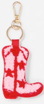 Fluffy+Boot+Charm+Keyring+-+Gold+Tone%2C+Red+and+Pink