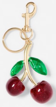 3D+Large+Cherry+Charm+Keyring+-+Gold+Tone%2C+Red+and+Green