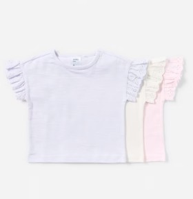 3+Pack+Broderie+Frill+T-Shirt