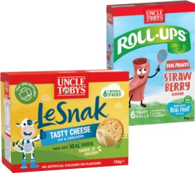 Uncle+Tobys+Le+Snak+or+Roll+Ups+6+Pack%2C+Muesli+Bars+5%E2%80%916+Pack+Selected+Varieties