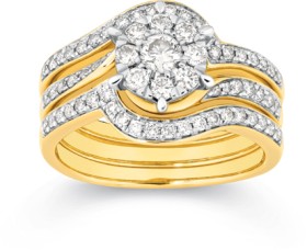 9ct-Gold-Diamond-Cluster-Bridal-Set on sale