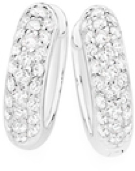 Sterling+Silver+Pave+Cubic+Zirconia+Huggie+Earrings