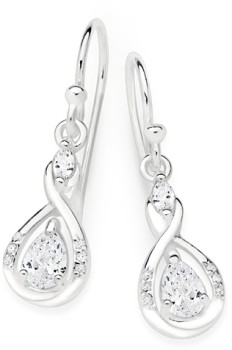 Sterling+Silver+Pear+%26amp%3B+Marquise+Cubic+Zirconia+Drop+Earrings