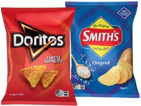 Doritos+Corn+Chips+110%E2%80%91170g%2C+Smith%26rsquo%3Bs+Crinkle+Cut+Chips+150%E2%80%91170g+or+Thinly+Cut+Chips+175g+Selected+Varieties