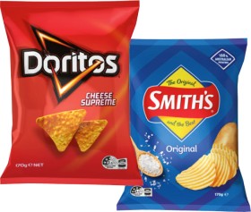 Doritos-Corn-Chips-110170g-Smiths-Crinkle-Cut-150170g-or-Smiths-Thinly-Cut-Chips-175g-Selected-Varieties on sale