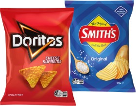 Doritos+Corn+Chips+110%E2%80%91170g%2C+Smith%26rsquo%3Bs+Crinkle+Cut+150%E2%80%91170g+or+Smith%26rsquo%3Bs+Thinly+Cut+Chips+175g+Selected+Varieties