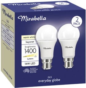 Mirabella-14W-GLS-LED-Light-Globes-2-Pack on sale