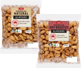 Coles+Dry+Roasted%2C+Natural+or+Smoked+Almonds+400g+Pack