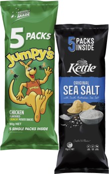 Jumpy%26%23039%3Bs+or+Kettle+Potato+Chips+5+Pack+90g-92g