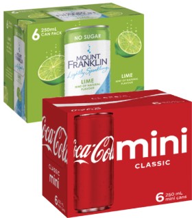 Coca-Cola+or+Deep+Spring+Soft+Drink+or+Mt+Franklin+Sparkling+Water+6x250mL