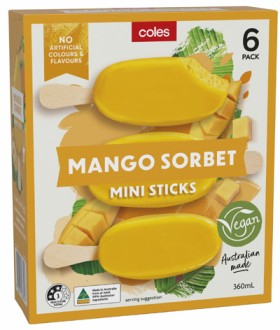 Coles+Frozen+Mango+Sorbet+Sticks+6+Pack+360mL