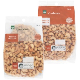 Woolworths+Cashews+Roasted+Salted+or+Unsalted+750g+Pack