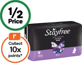 Stayfree+Ultra+Thin+All+Nights+Pads+with+Wings+Pk+10