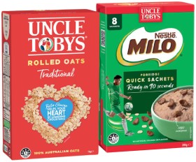 Uncle+Tobys+Rolled+Oats+1kg+or+Quick+Sachets+8%E2%80%9110+Pack+Selected+Varieties